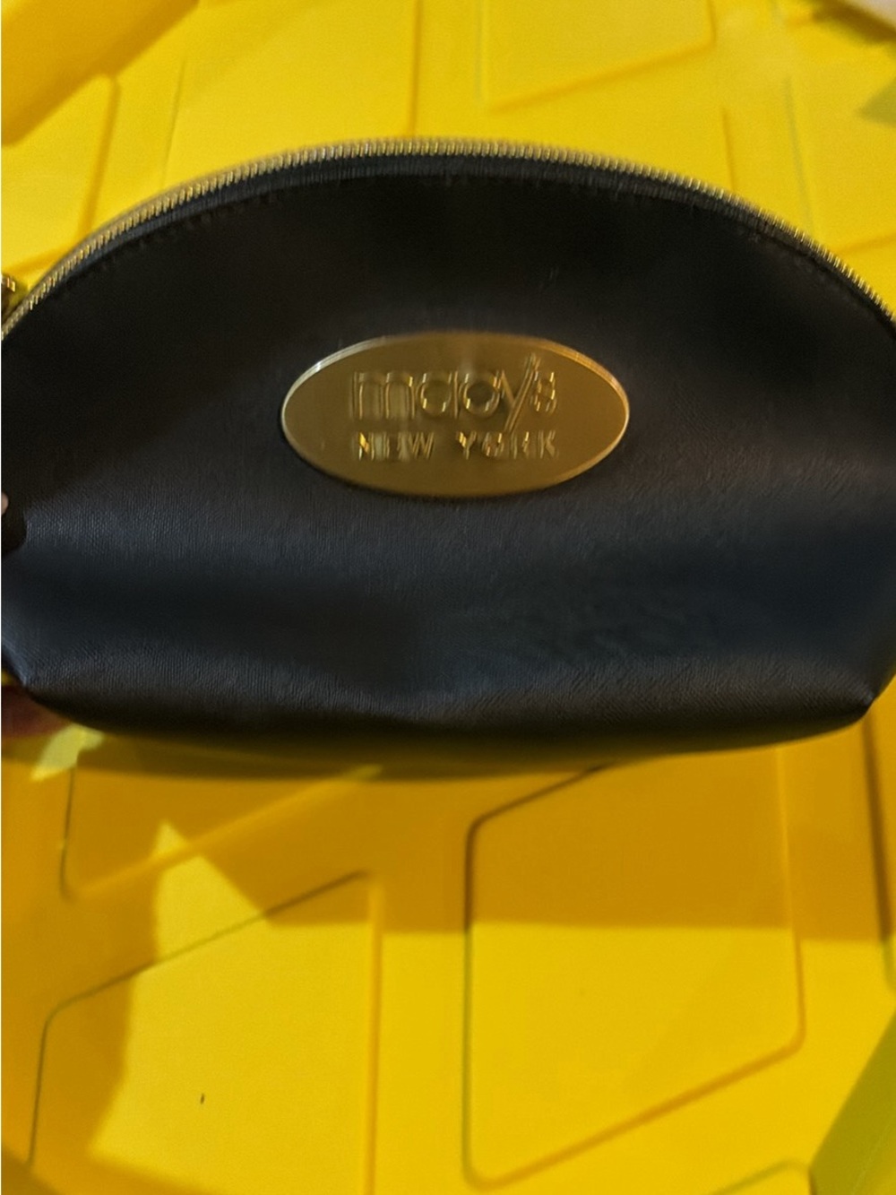 Macy's Black Faux-Leather Cosmetic Pouch with Gold Plaque
